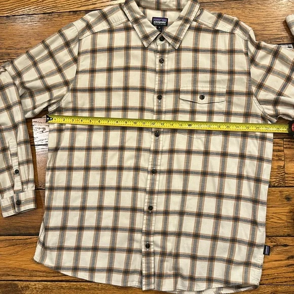 PATAGONIA Cream & Brown Casual Button Down Organic Cotton  Flannel Shirt Size Xl - Picture 5 of 7
